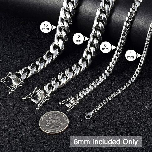 Jewelry Kingdom 1 Mens Necklace or Bracelet, 6MM Silver Cuban Link Chain for Men's Jewelry, Miami Chain Necklace for Women, High Polished 316L Stainless Steel(Length of 7-30inches) in Saudi Arabia