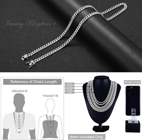 Jewelry Kingdom 1 Mens Necklace or Bracelet, 6MM Silver Cuban Link Chain for Men's Jewelry, Miami Chain Necklace for Women, High Polished 316L Stainless Steel(Length of 7-30inches) in Saudi Arabia