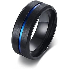 Shineyou 2 PCS Matching Couples Rings Personalized Promise Rings for Couples Custom His and Hers Black Blue Ring Set of 2 Titanium Steel Wedding Bands Anniversary Rings for Men Women in Saudi Arabia