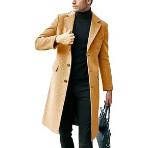 chouyatou Men's Notched Lapel Single Breasted Business Office Wool Trench Coat Overcoat in Saudi Arabia