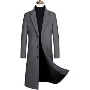 Men Wool Coat Autumn Winter Long Trench Coat Business Casual Thick Men Woolen Overcoat Windproof Jacket Gray 4XL in Saudi Arabia