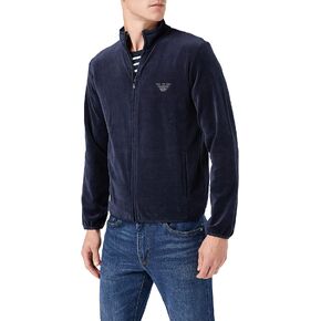 Emporio Armani Men's Ribbed Chenille Embroidered Eagle Logo Zip Up Sweater in Saudi Arabia