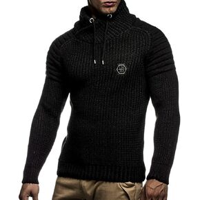 Leif Nelson Men’s Knitted Pullover | Long-sleeved slim fit Knitwear | Biker-Style sweatshirt with shawl collar for Men