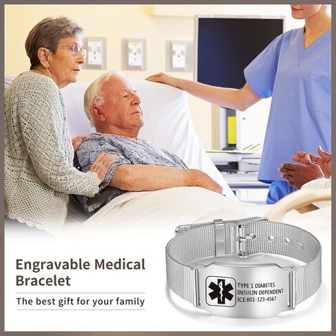 Personalized Medical Alert ID Bracelets for Men Women Custom Adjustable Men Women Medical ID Bracelets Black Silver Life Alert ID Bracelets for Women Men in Saudi Arabia