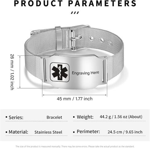 Personalized Medical Alert ID Bracelets for Men Women Custom Adjustable Men Women Medical ID Bracelets Black Silver Life Alert ID Bracelets for Women Men in Saudi Arabia