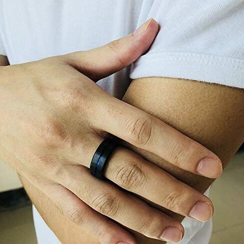 Shineyou 2 PCS Matching Couples Rings Personalized Promise Rings for Couples Custom His and Hers Black Blue Ring Set of 2 Titanium Steel Wedding Bands Anniversary Rings for Men Women in Saudi Arabia