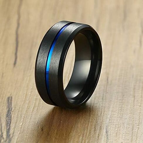 Shineyou 2 PCS Matching Couples Rings Personalized Promise Rings for Couples Custom His and Hers Black Blue Ring Set of 2 Titanium Steel Wedding Bands Anniversary Rings for Men Women in Saudi Arabia