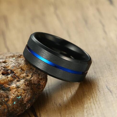 Shineyou 2 PCS Matching Couples Rings Personalized Promise Rings for Couples Custom His and Hers Black Blue Ring Set of 2 Titanium Steel Wedding Bands Anniversary Rings for Men Women in Saudi Arabia