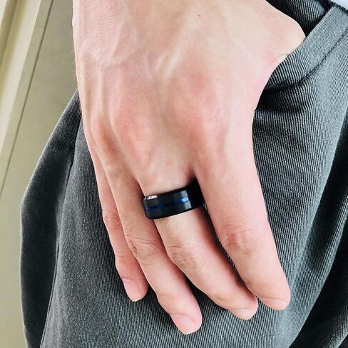 Shineyou 2 PCS Matching Couples Rings Personalized Promise Rings for Couples Custom His and Hers Black Blue Ring Set of 2 Titanium Steel Wedding Bands Anniversary Rings for Men Women in Saudi Arabia