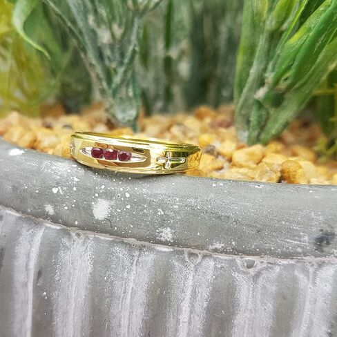 Dazzlingrock Collection 0.15 Carat (ctw) 18K Yellow Gold Plated Sterling Silver 3 Stone Round Ruby Cross Design Men's Band Ring in Saudi Arabia