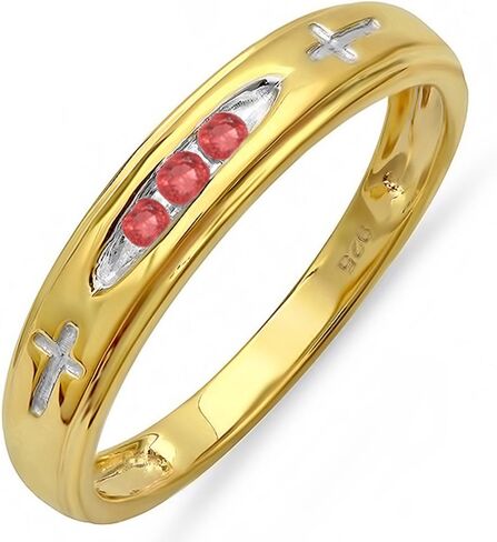 Dazzlingrock Collection 0.15 Carat (ctw) 18K Yellow Gold Plated Sterling Silver 3 Stone Round Ruby Cross Design Men's Band Ring in Saudi Arabia