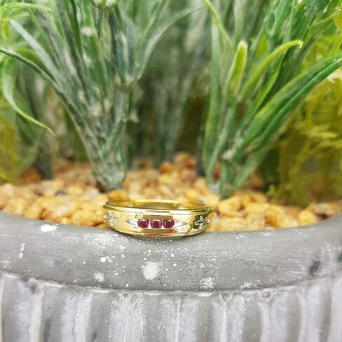 Dazzlingrock Collection 0.15 Carat (ctw) 18K Yellow Gold Plated Sterling Silver 3 Stone Round Ruby Cross Design Men's Band Ring in Saudi Arabia