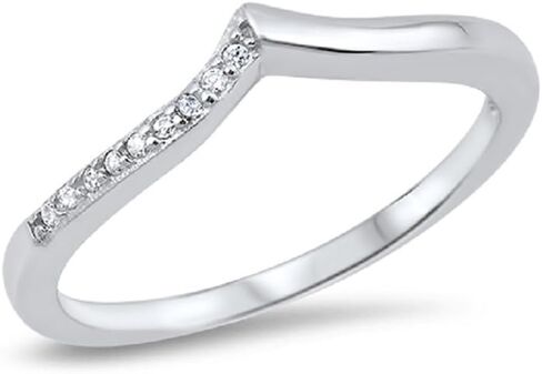 CLOSEOUT WAREHOUSE Clear Cubic Zirconia Pointed Band Ring Sterling Silver in Kuwait