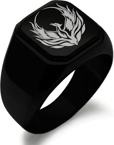 Stainless Steel Greek Mythology Phoenix Symbol Square Flat Top Biker Style Polished Ring in Saudi Arabia