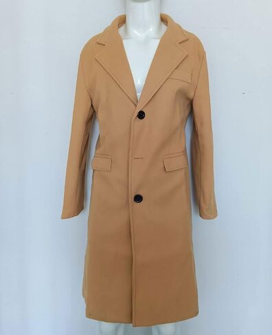 chouyatou Men's Notched Lapel Single Breasted Business Office Wool Trench Coat Overcoat in Saudi Arabia