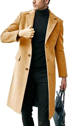 chouyatou Men's Notched Lapel Single Breasted Business Office Wool Trench Coat Overcoat in Saudi Arabia