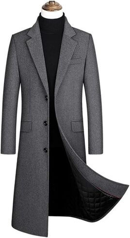 Men Wool Coat Autumn Winter Long Trench Coat Business Casual Thick Men Woolen Overcoat Windproof Jacket Gray 4XL in Saudi Arabia