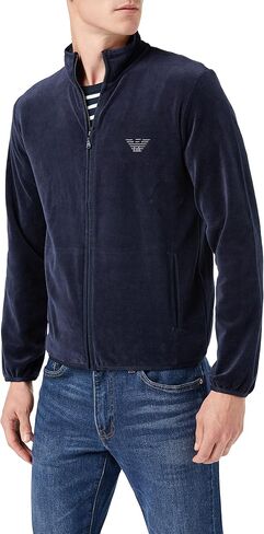 Emporio Armani Men's Ribbed Chenille Embroidered Eagle Logo Zip Up Sweater in Saudi Arabia