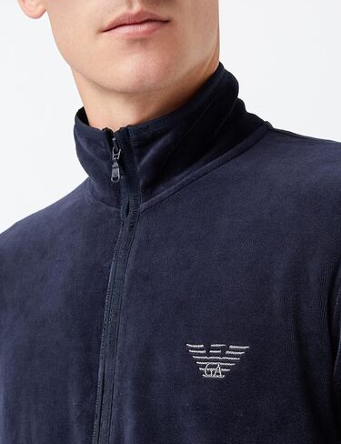 Emporio Armani Men's Ribbed Chenille Embroidered Eagle Logo Zip Up Sweater in Saudi Arabia