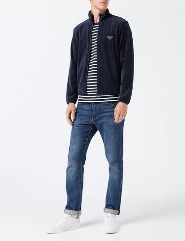 Emporio Armani Men's Ribbed Chenille Embroidered Eagle Logo Zip Up Sweater in Saudi Arabia
