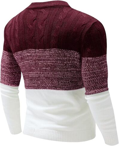 Floerns Men's Casual Color Block Long Sleeve Cable Knit Pullover Sweater in Kuwait