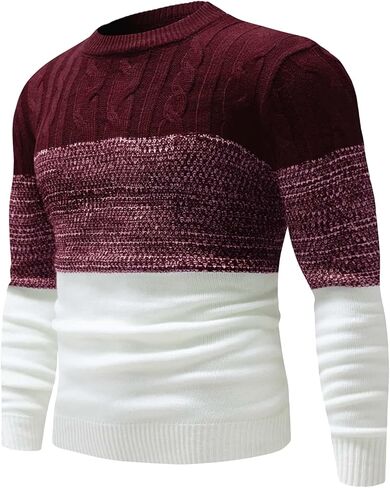 Floerns Men's Casual Color Block Long Sleeve Cable Knit Pullover Sweater in Kuwait