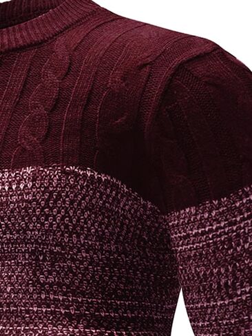 Floerns Men's Casual Color Block Long Sleeve Cable Knit Pullover Sweater in Kuwait