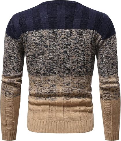 Floerns Men's Casual Color Block Long Sleeve Cable Knit Pullover Sweater in Kuwait
