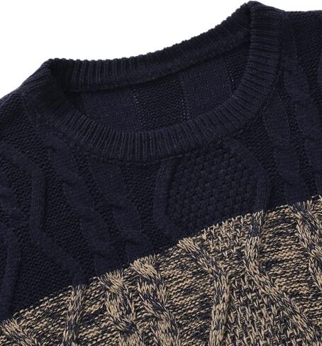 Floerns Men's Casual Color Block Long Sleeve Cable Knit Pullover Sweater in Kuwait