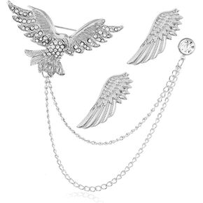3PCS Animal Eagle Brooch Lapel Pin Chain for Men Retro Eagle Bird Angel Wings Tassel Chain Brooch Collar Pins. Rhinestone Metal Feather Lapel Pin Suit Coat Breastpin for Women Men's Accessories in Kuwait