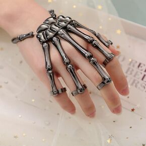 YERTTER Halloween Skull Skeleton Hand Bracelet with Ring Handmade Wristband Skull Fingers Metal Hand Bracelet Adjustable for Women Men Gifts in Saudi Arabia