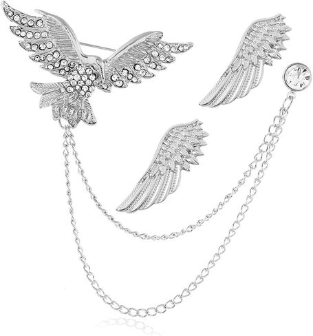 3PCS Animal Eagle Brooch Lapel Pin Chain for Men Retro Eagle Bird Angel Wings Tassel Chain Brooch Collar Pins. Rhinestone Metal Feather Lapel Pin Suit Coat Breastpin for Women Men's Accessories in Kuwait