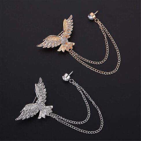 3PCS Animal Eagle Brooch Lapel Pin Chain for Men Retro Eagle Bird Angel Wings Tassel Chain Brooch Collar Pins. Rhinestone Metal Feather Lapel Pin Suit Coat Breastpin for Women Men's Accessories in Kuwait