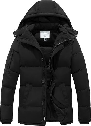 WenVen Men's Warm Puffer Jacket Thicken Padded Winter Coat with Detachable Hood in Saudi Arabia