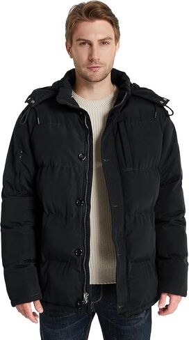 WenVen Men's Warm Puffer Jacket Thicken Padded Winter Coat with Detachable Hood in Saudi Arabia