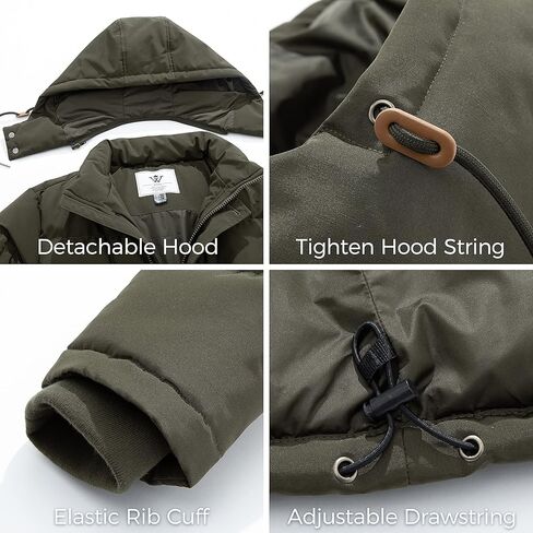 WenVen Men's Warm Puffer Jacket Thicken Padded Winter Coat with Detachable Hood in Kuwait