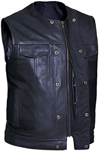 Unik International Mens Premium SOA Style Collarless Leather Club Vest in Saudi Arabia