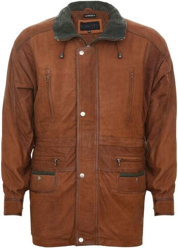 Infinity Leather Men's Classic Green Contrast Soft Supple Suede Buff Overcoat Parka Winter Outdoor Jacket Regular Fit in Kuwait