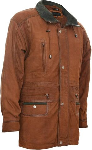 Infinity Leather Men's Classic Green Contrast Soft Supple Suede Buff Overcoat Parka Winter Outdoor Jacket Regular Fit in Kuwait