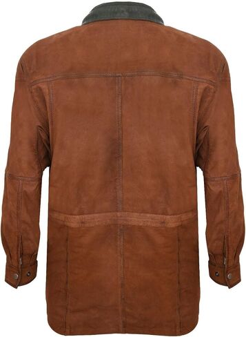 Infinity Leather Men's Classic Green Contrast Soft Supple Suede Buff Overcoat Parka Winter Outdoor Jacket Regular Fit in Kuwait