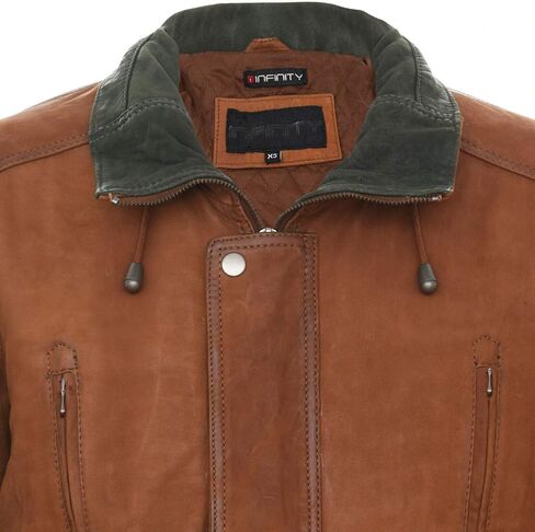 Infinity Leather Men's Classic Green Contrast Soft Supple Suede Buff Overcoat Parka Winter Outdoor Jacket Regular Fit in Kuwait