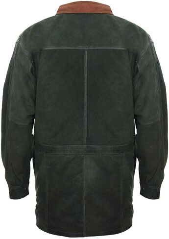 Infinity Leather Men's Classic Green Contrast Soft Supple Suede Buff Overcoat Parka Winter Outdoor Jacket Regular Fit in Kuwait