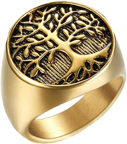 INRENG Men's Stainless Steel Tree of Life Ring Vintage Classic Round Signet Biker Band Christmas Wedding Rings in Saudi Arabia