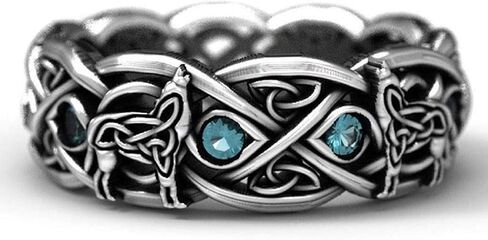 Wolf Ring for Men, Retro Wolf Totem Rings, Topaz Rhinestone Cross Line Ring, Norse Viking Wolf Ring, Wolf Signet Rings, Amulet Ring, Punk Ring, Animal Wolf Jewelry for Men Boys in Saudi Arabia
