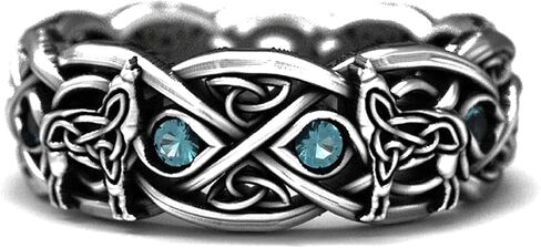 Wolf Ring for Men, Retro Wolf Totem Rings, Topaz Rhinestone Cross Line Ring, Norse Viking Wolf Ring, Wolf Signet Rings, Amulet Ring, Punk Ring, Animal Wolf Jewelry for Men Boys in Saudi Arabia
