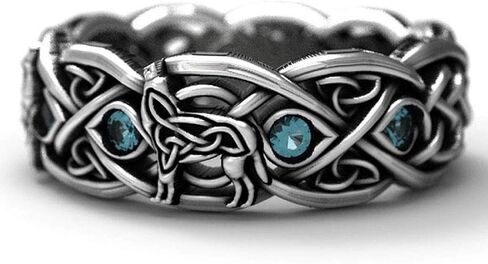 Wolf Ring for Men, Retro Wolf Totem Rings, Topaz Rhinestone Cross Line Ring, Norse Viking Wolf Ring, Wolf Signet Rings, Amulet Ring, Punk Ring, Animal Wolf Jewelry for Men Boys in Saudi Arabia