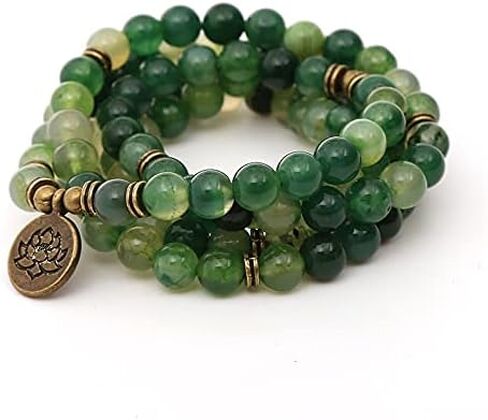 108 Mala Bracelet & Necklace for Women Men 8mm Onyx Stone Beads Lotus OM Buddha Yoga Prayer Multi-Layer Winding Lucky Bracelet in Saudi Arabia