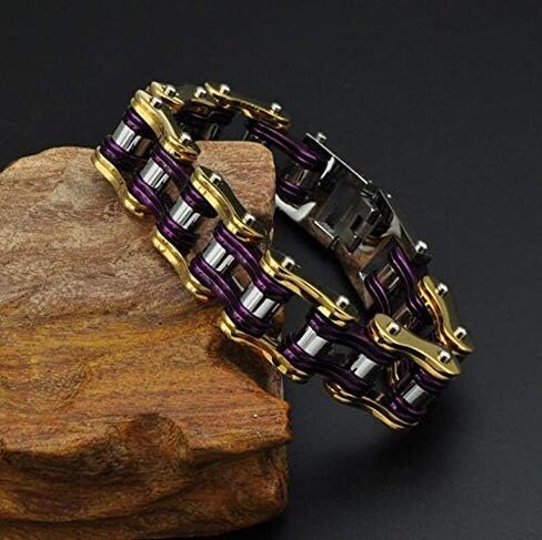 Qiaonitu Jewelry Heavy Mens Stainless Steel Motorcycle Bicycle Biker Bike Chain Bracelet Two-Tone High Polished 18-24cm in Kuwait
