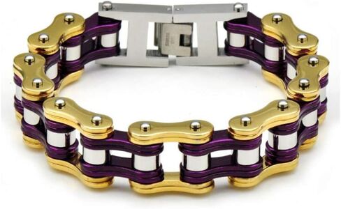 Qiaonitu Jewelry Heavy Mens Stainless Steel Motorcycle Bicycle Biker Bike Chain Bracelet Two-Tone High Polished 18-24cm in Kuwait