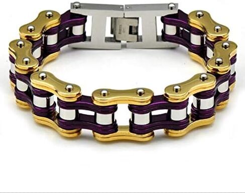 Qiaonitu Jewelry Heavy Mens Stainless Steel Motorcycle Bicycle Biker Bike Chain Bracelet Two-Tone High Polished 18-24cm in Kuwait